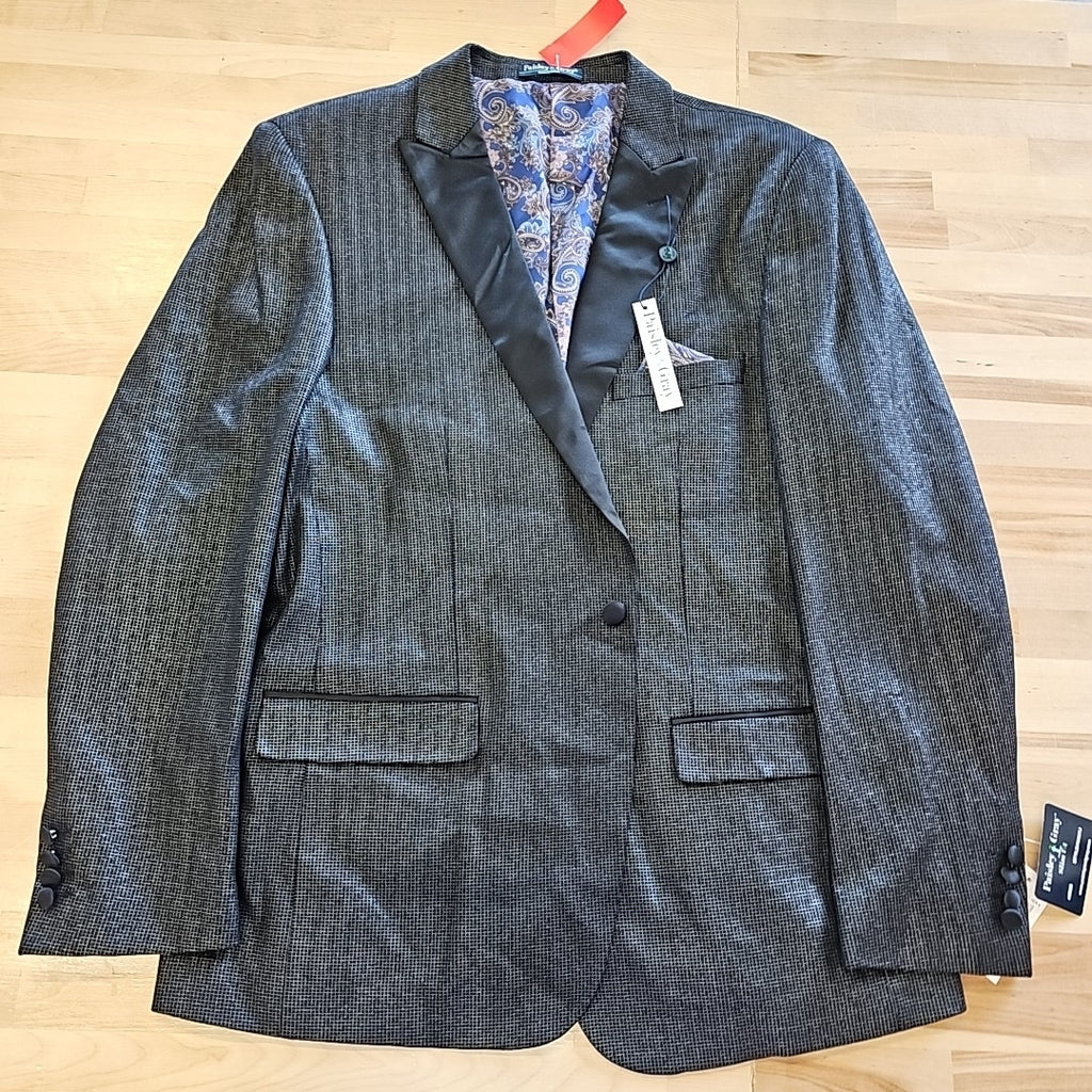Paisley & Gray Men's Peak-Lapel Tuxedo Jacket - Black Silver Knit