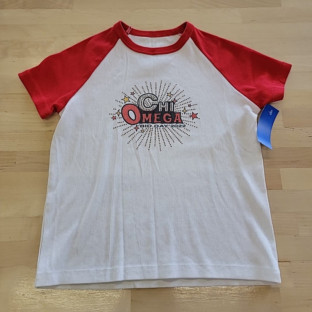The Greek Co Size L White Rhinestone Shirt