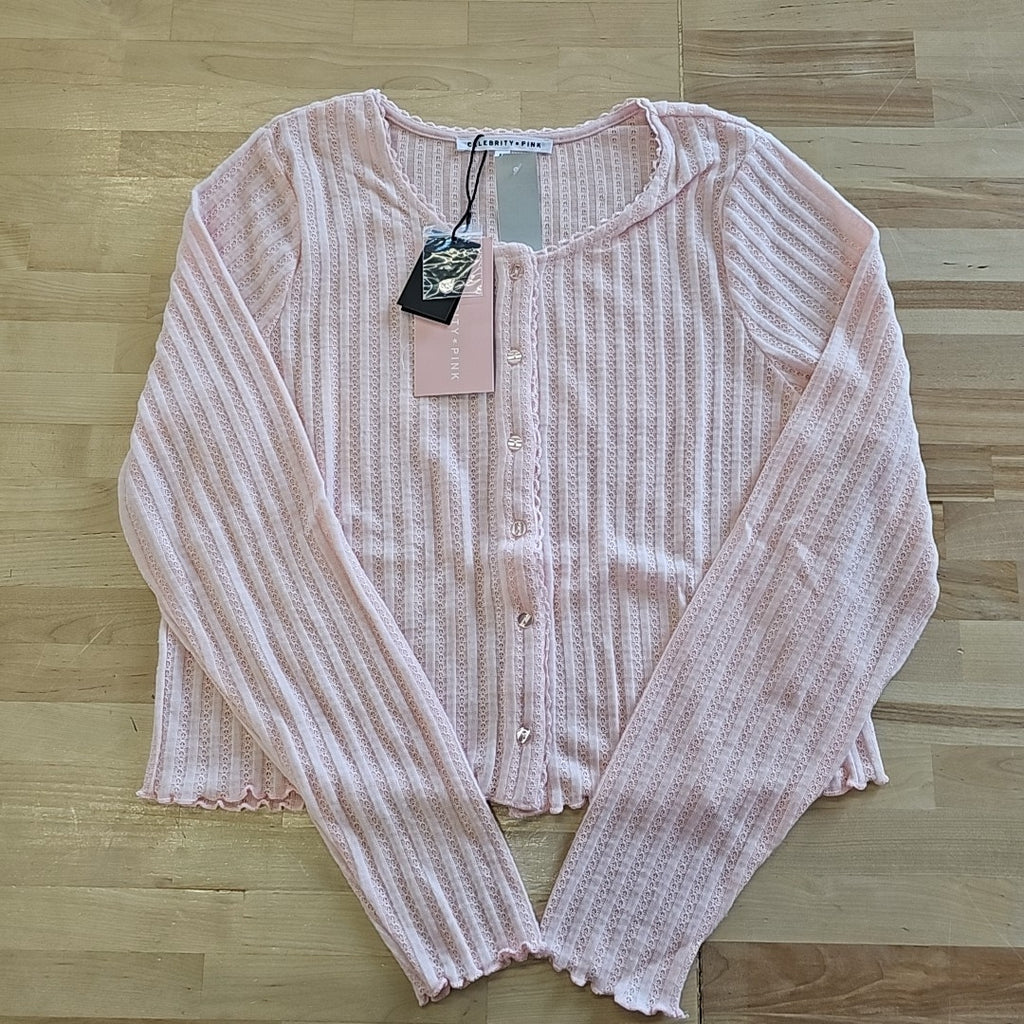 Celebrity Pink Juniors' Cozy Button-up Pointelle Knit - Ballet Slipper
