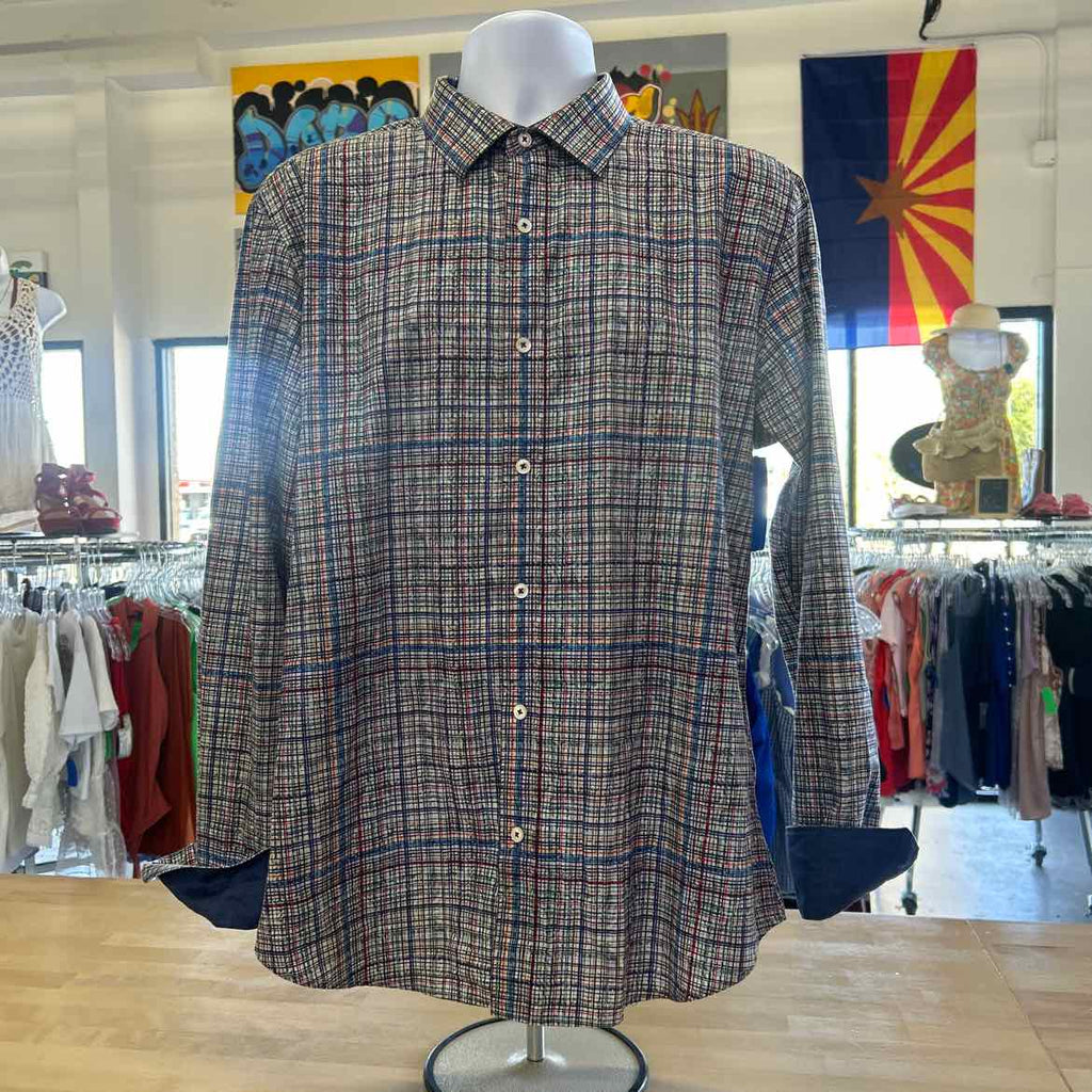 Bugatchi Size M Blue Red MENS Button Down Shirt