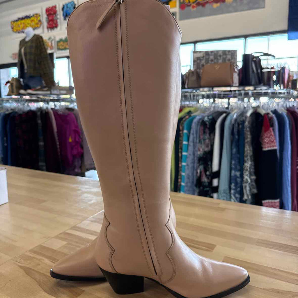 Journee Signature Womens Genuine Leather Pryse Almond Toe Pull on Knee High Boot