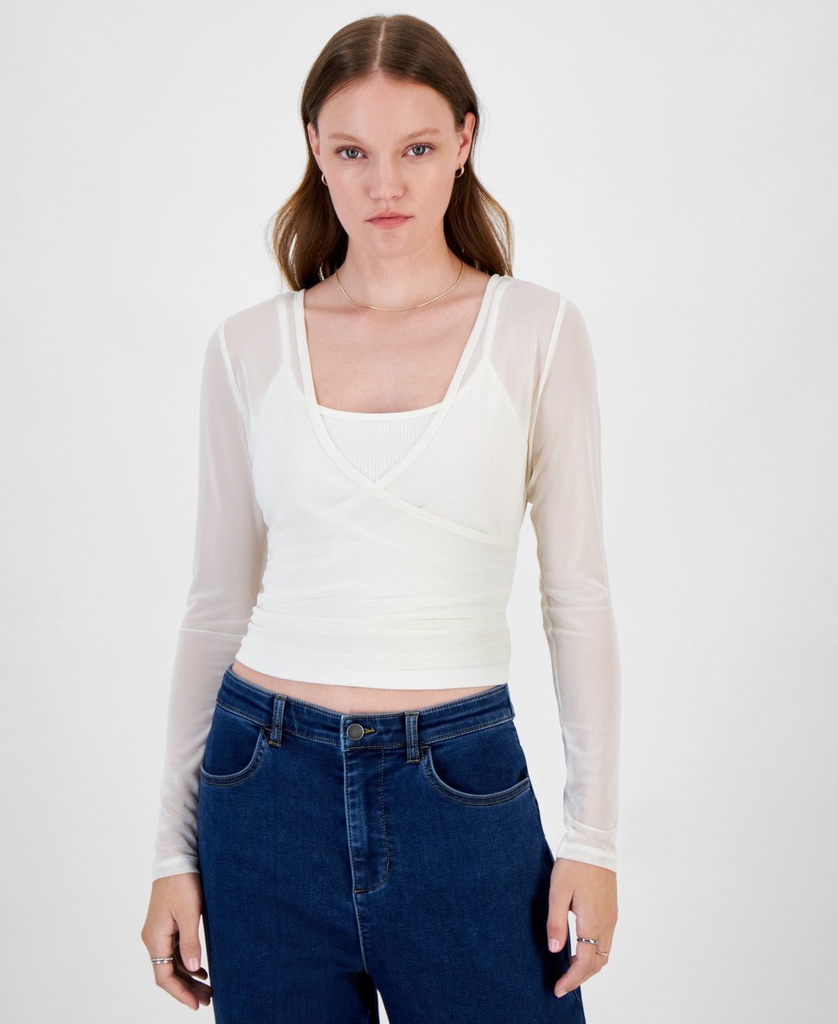 Ultra Flirt Juniors' Mesh Surplice-Neck Long-Sleeve