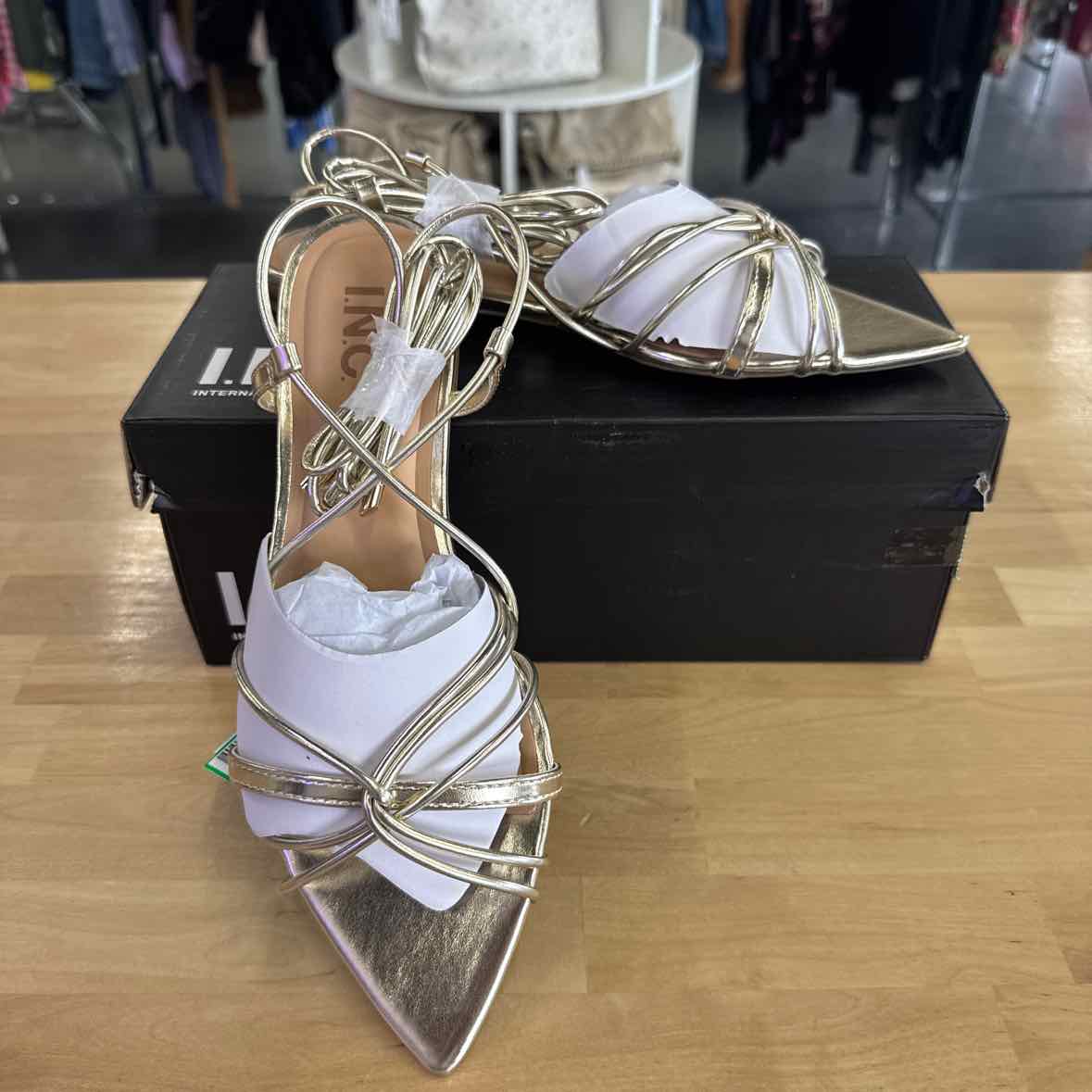 I.n.c. International Concepts Women's Kharmaa Lace-up Flat Sandals - Gold - 8