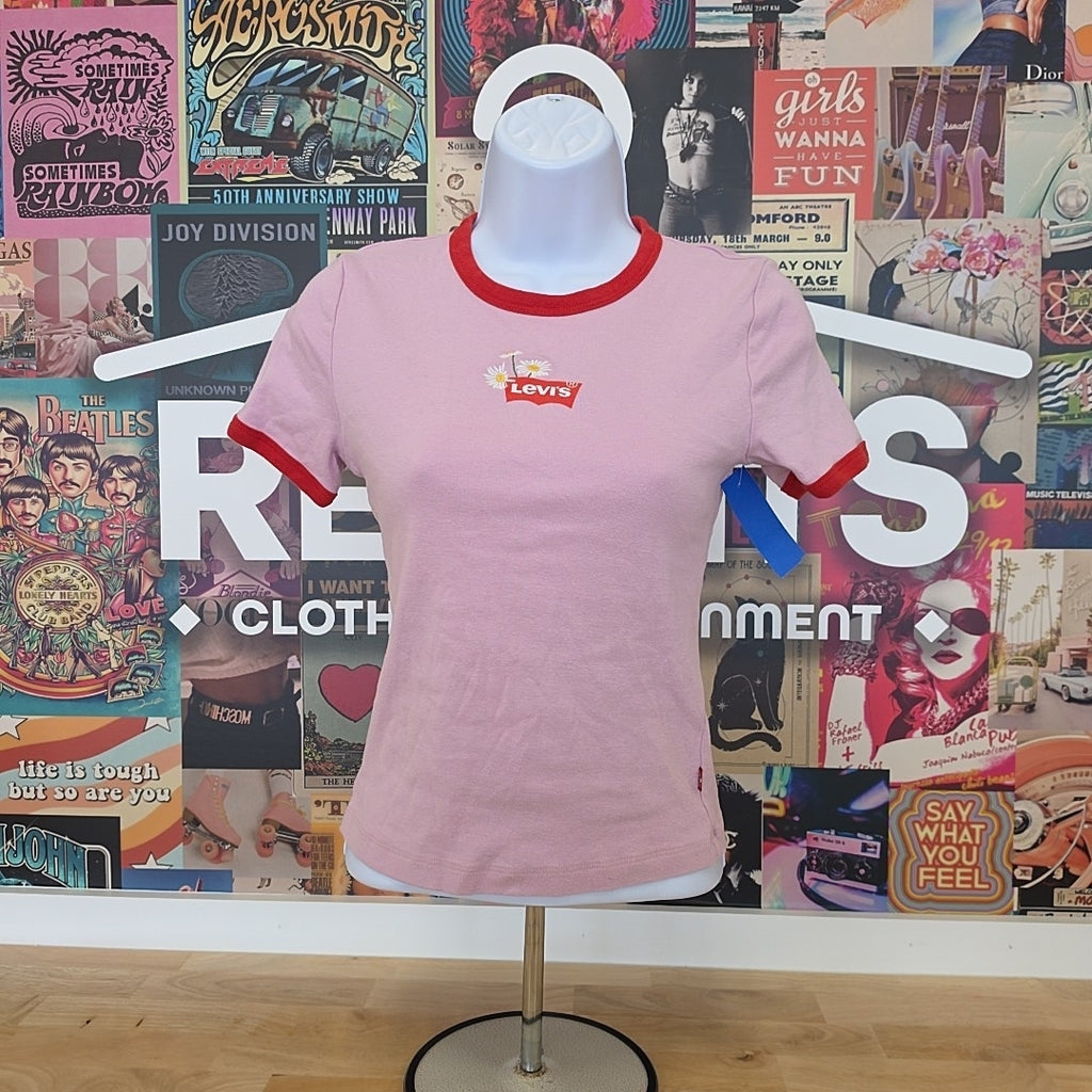Levi's Size S raphic Rickie Cotton Ringer T-Shirt - Daisy Embroidery