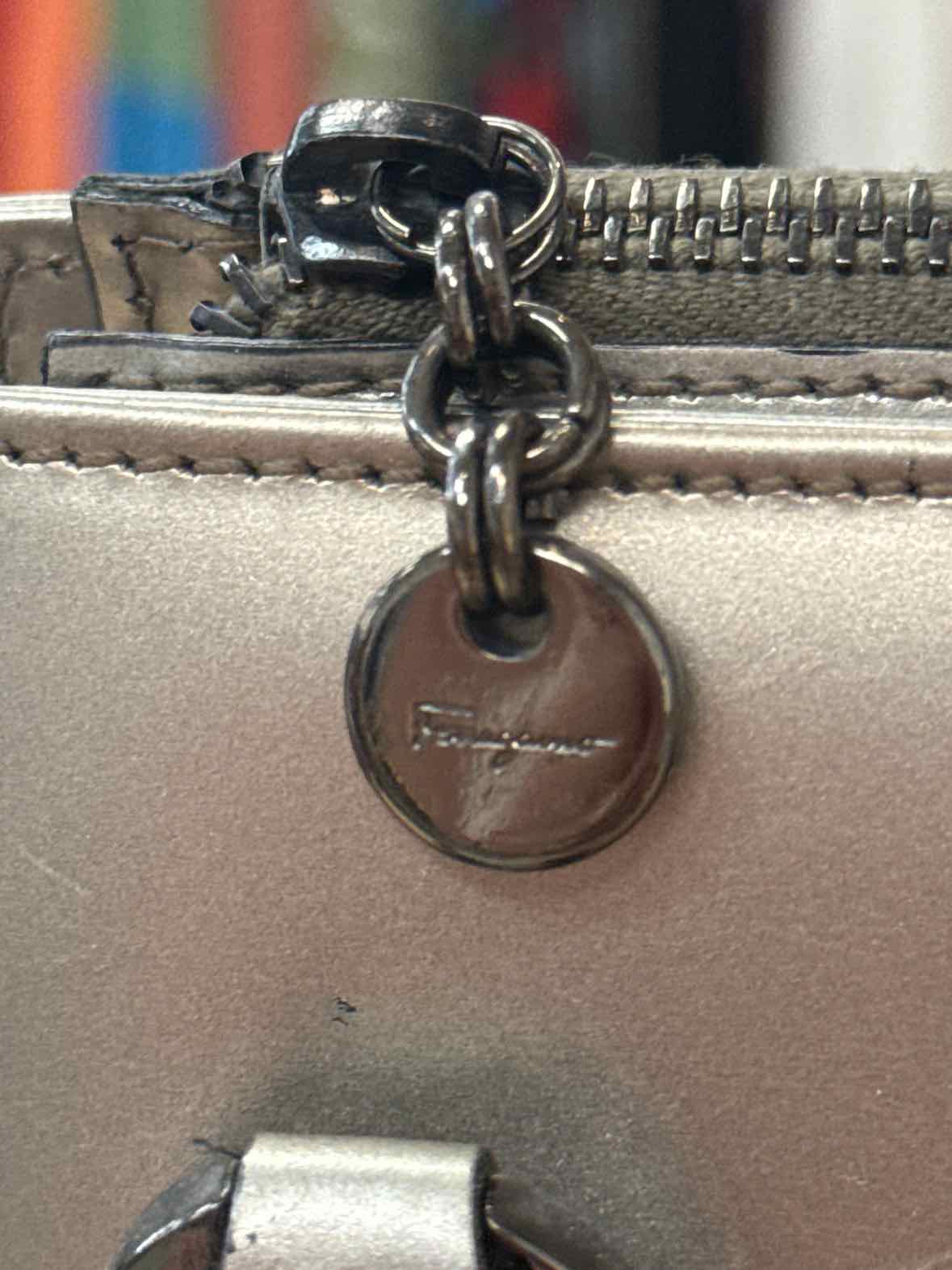 Salvatore Ferragamo Gunmetal Silver Shoulder Preloved Handbag