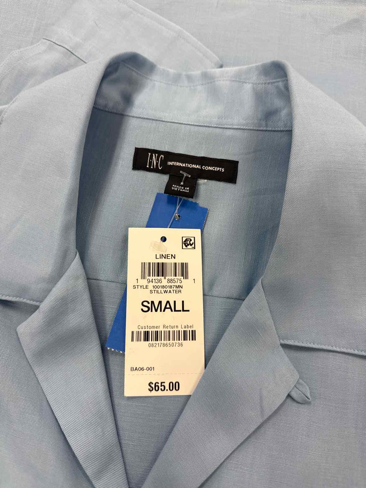 INC Men's Size S Blue Long Sleeve Kylo Regular-Fit Camp Shirt NWT