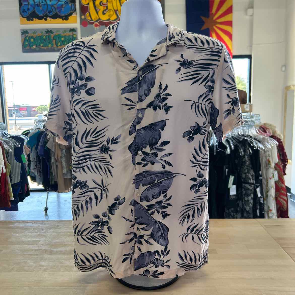 Denim & Flower Size M Tan Preloved MENS Button Down Shirt