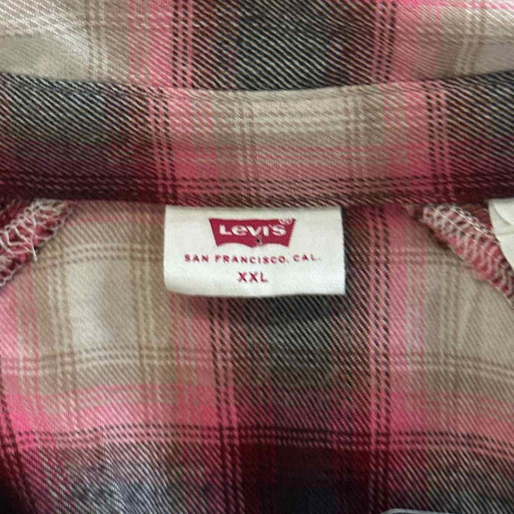 Levi's Size XXL Red & Pink Button Down Harrison Raglan Shirt -James Plaid Syrah