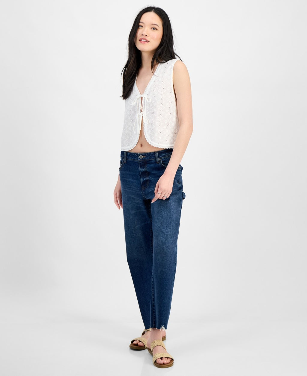 Self E Size L Eyelet V-Neck Tie-Front Vest