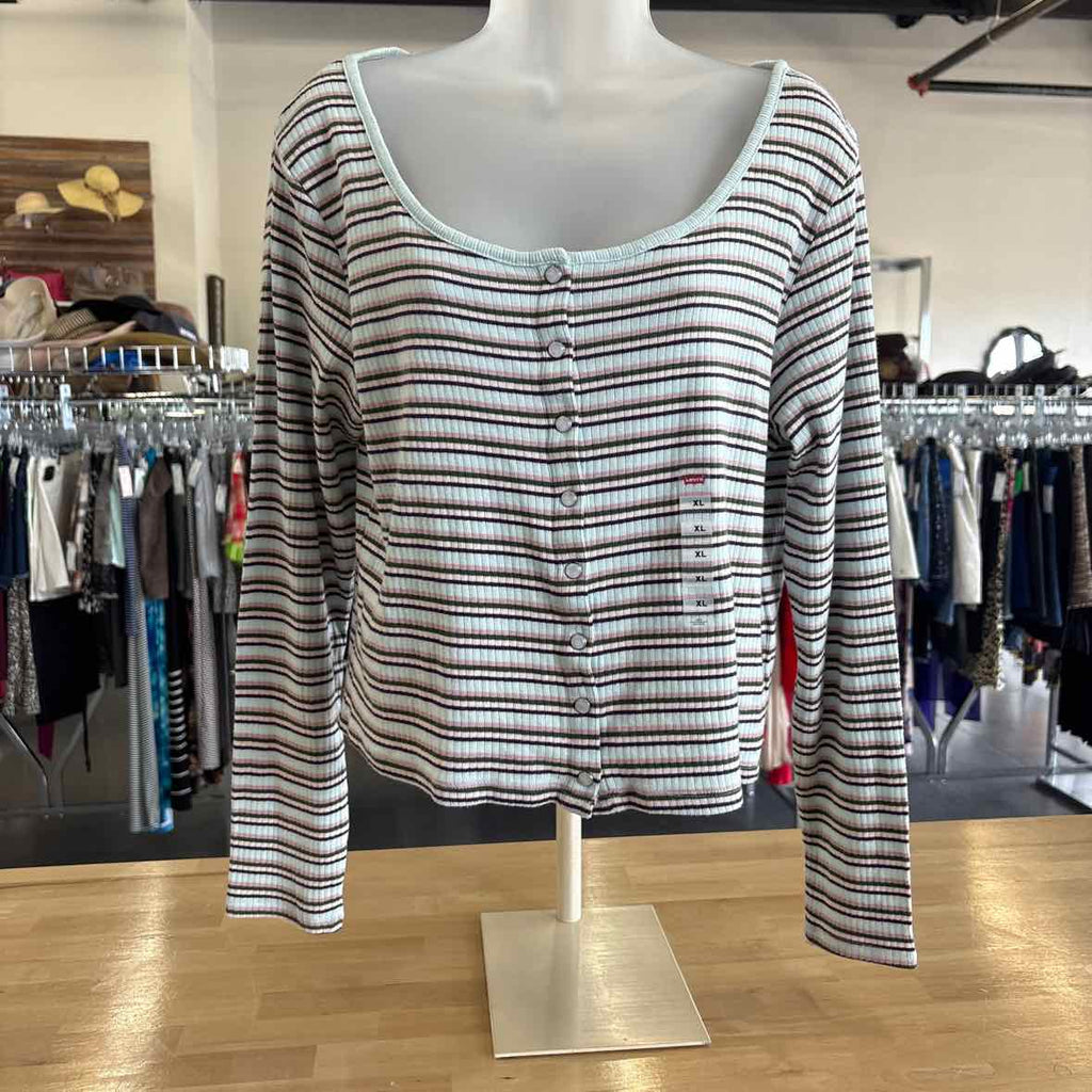 Levi's Size XL Britt Slim Fit Long-Sleeve Snap-Front Top - Fruity Stripe Paste