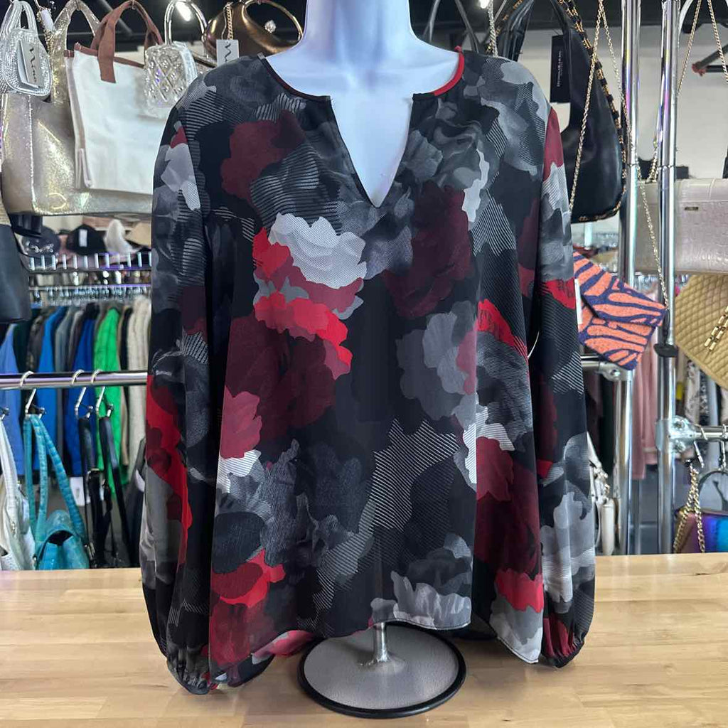 Ellen Tracy Size M Black/Red Blouse