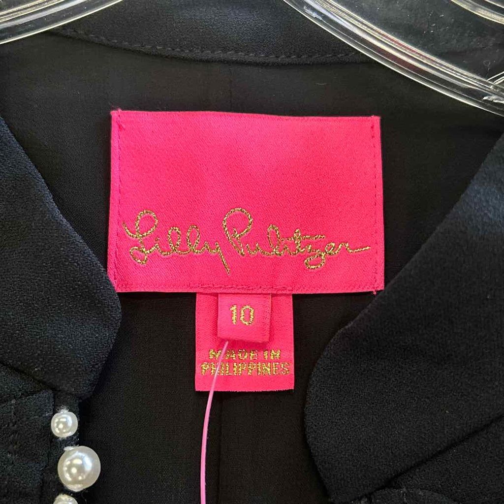 Lilly Pulitzer Size 10 Black New Dress Flutter Sleeve Shift Dress with Pearls