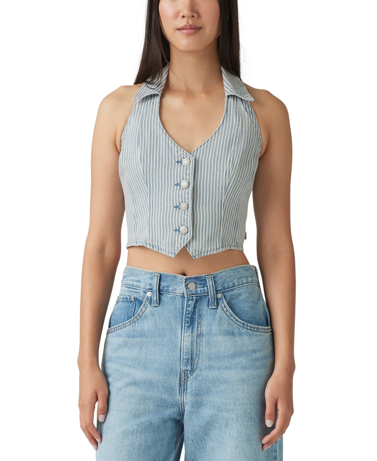 Levi's Size S Bria Cotton Denim Corset Cropped Top