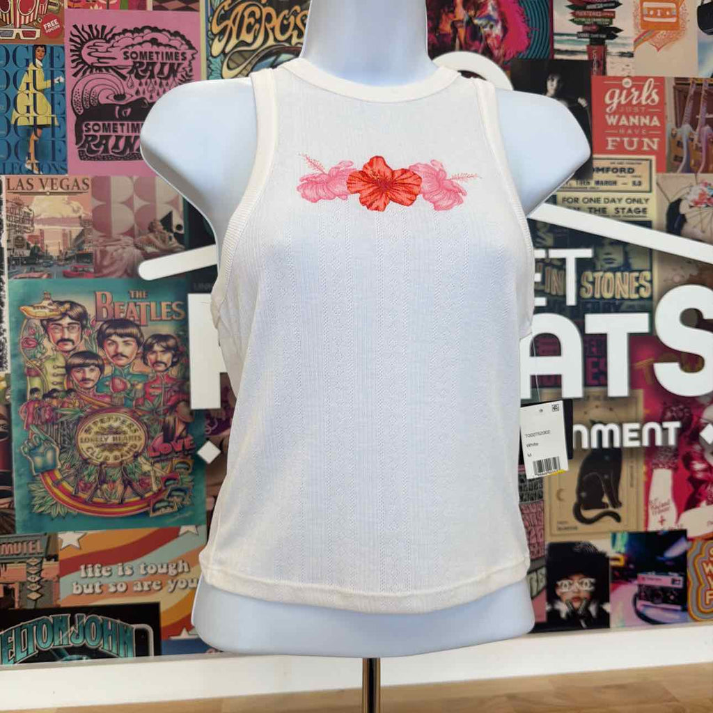 Grayson Threads Size M Pointelle Hibiscus Graphic Tank Top