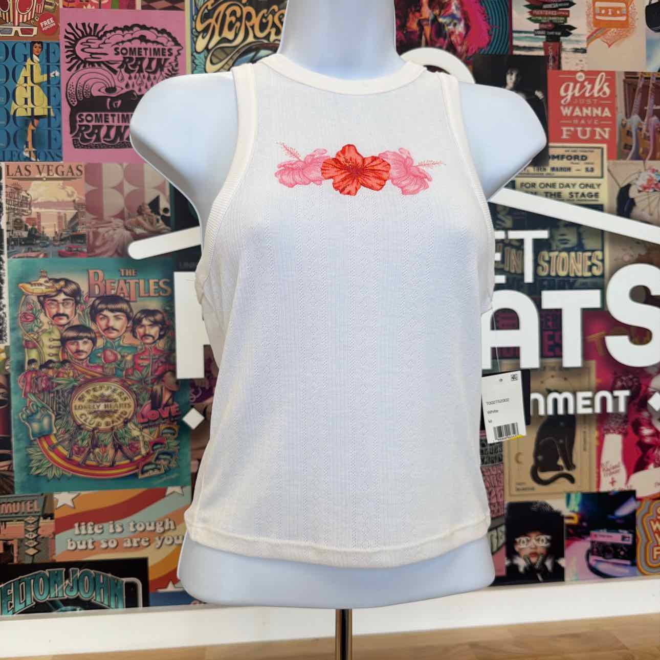 Grayson Threads Size M Pointelle Hibiscus Graphic Tank Top