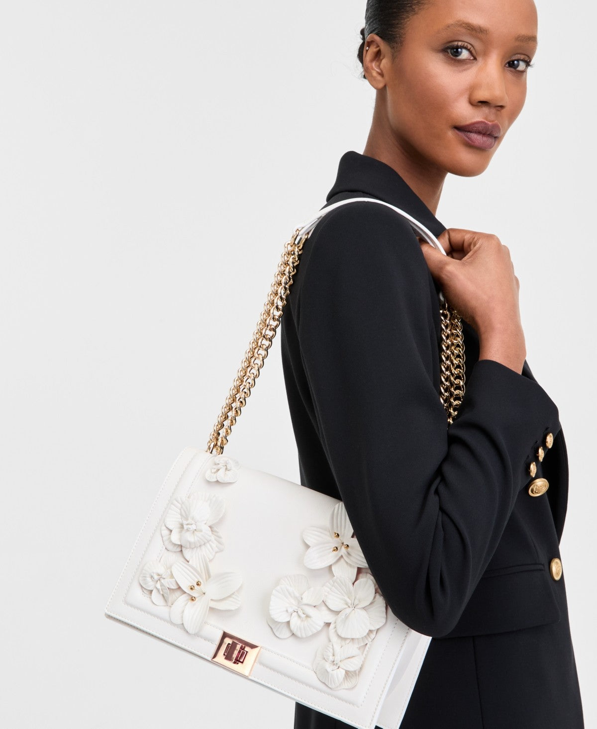 INC White Ajae Flap Floral Crossbody Satchel