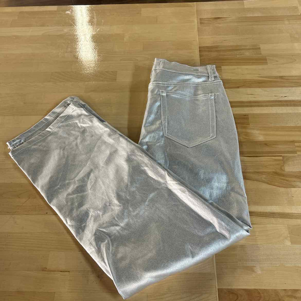 Almost Famous Size 9 Metallic Coated Straight-Leg Pants - Metallic