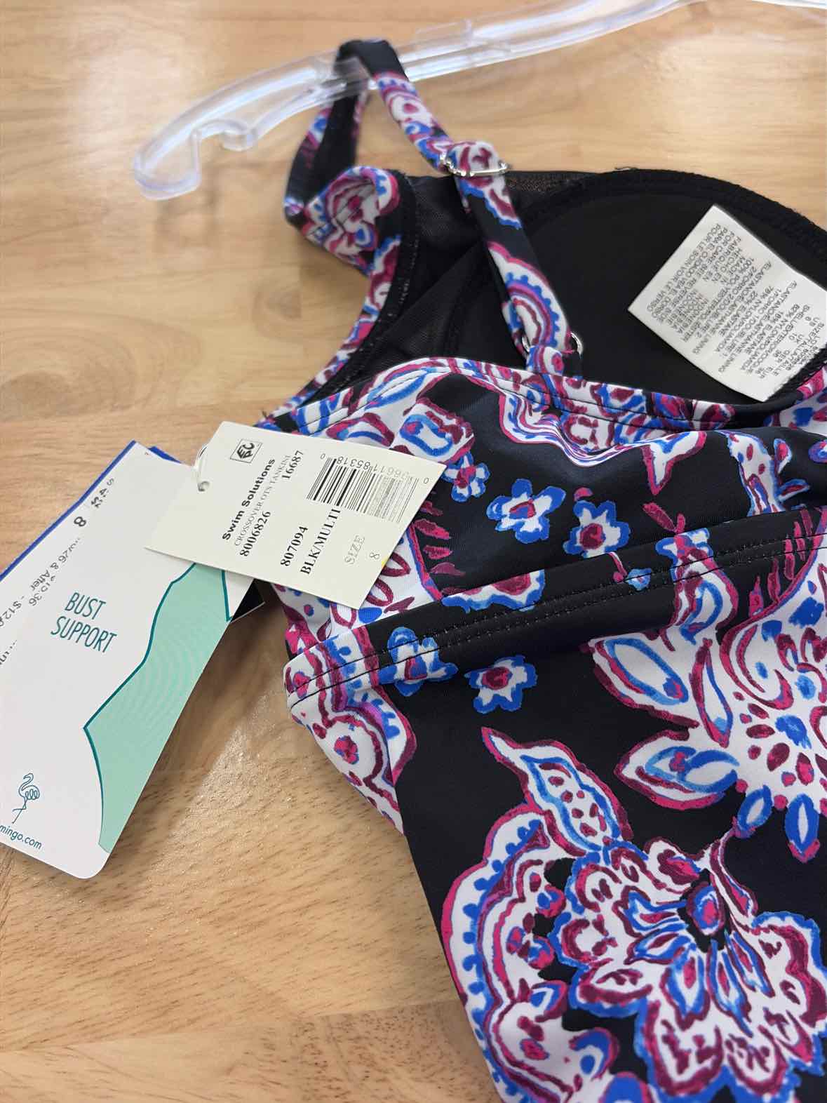 Swim Solutions Size 8 Black Print New Swimsuit Bottom/Top