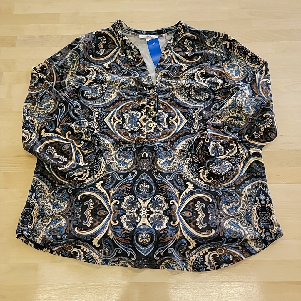 Claudia Richard Size PL Brown & Blue Long Sleeve