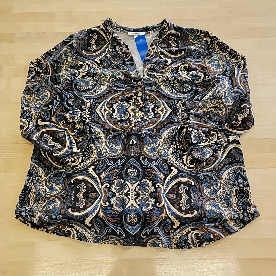 Claudia Richard Size PL Brown & Blue Long Sleeve