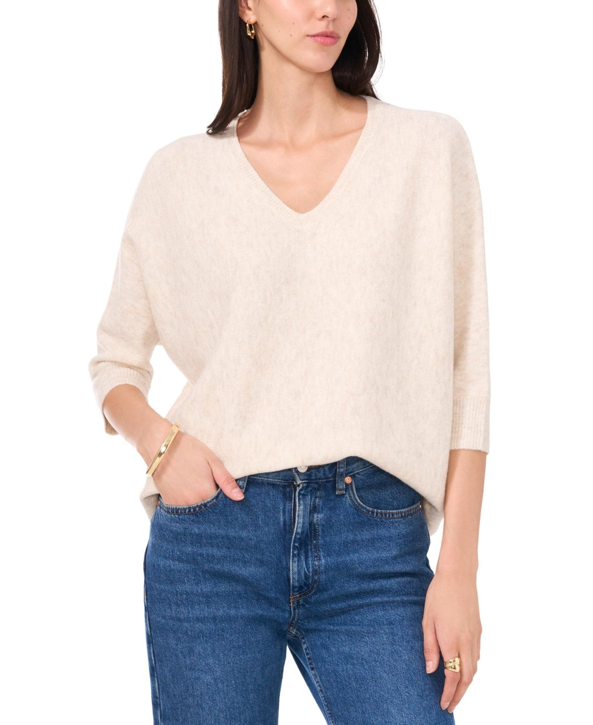 Vince Camuto Women's V-Neck Dolman-Sleeve Sweater - Malted