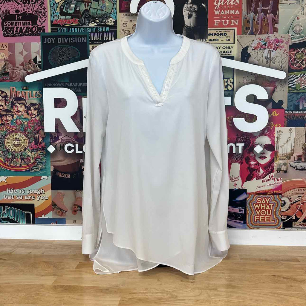 White House Black Market Size 2 White Preloved Blouse LS