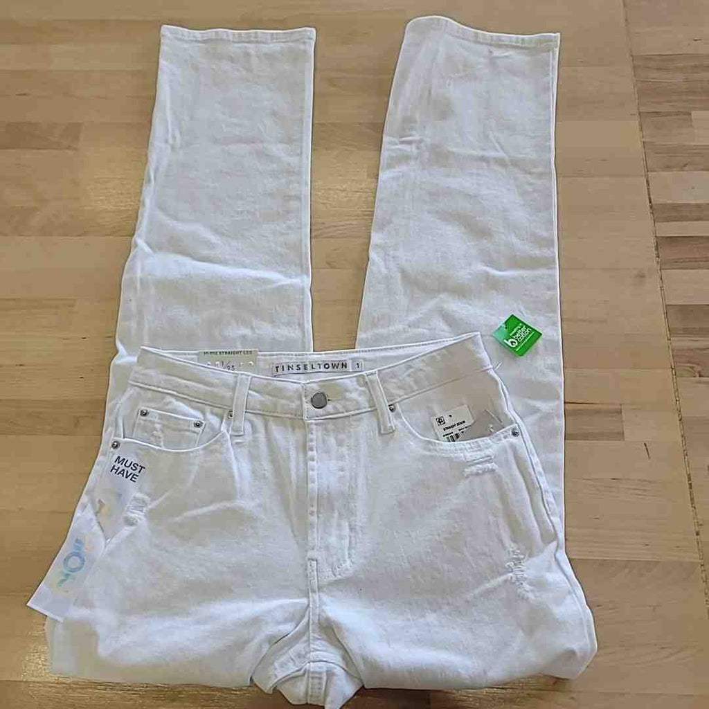 tinceltown Size 1 White Relaxed Ripped High-Rise Straight-Leg Jeans  NWT