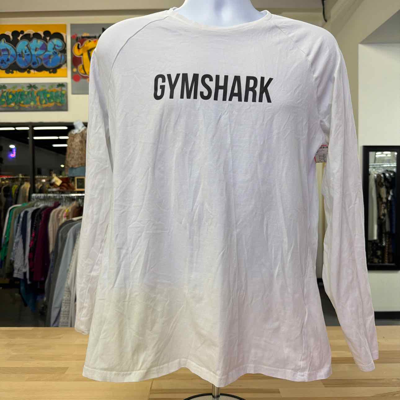 GYMSHARK Size L White MENS Athletic Long Sleeve