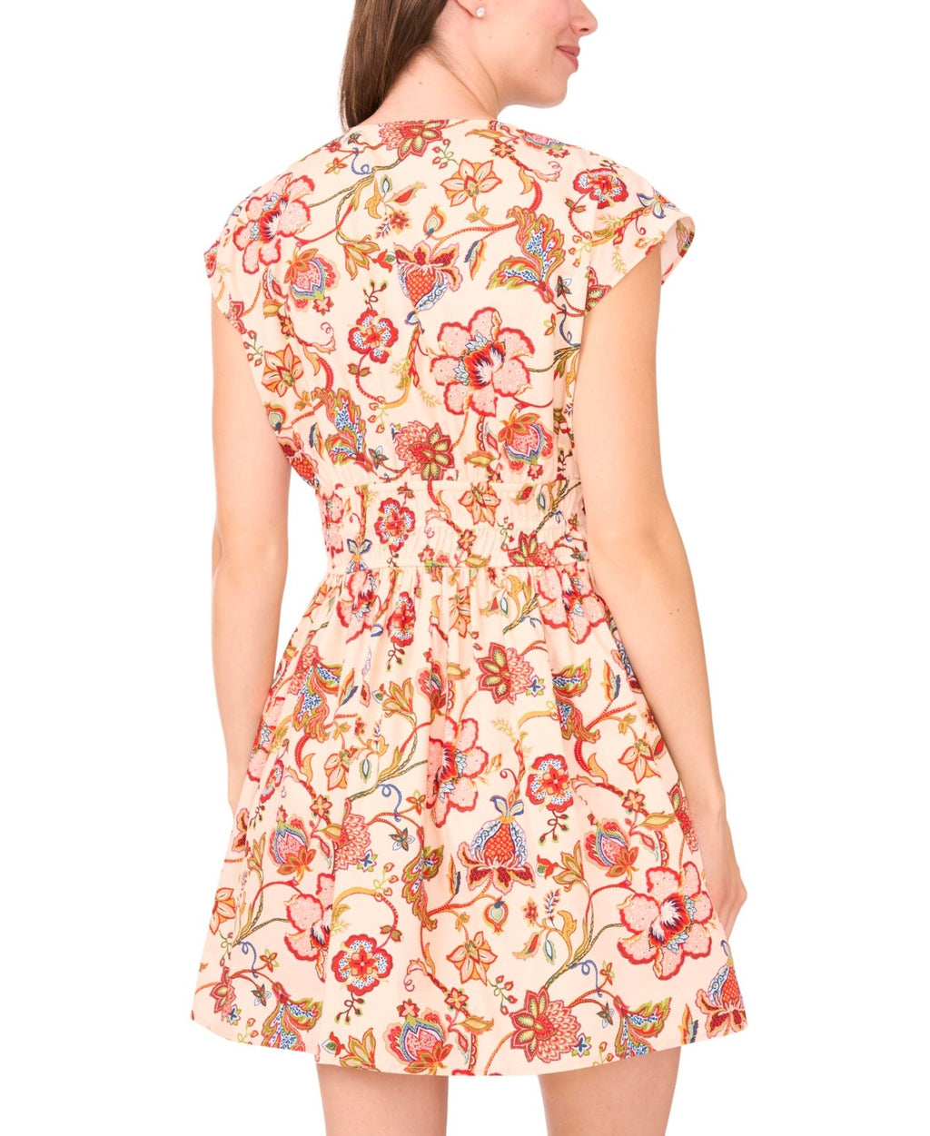 CeCe Women's Cotton Short-Sleeve V-Neck Dress - Poppy Red