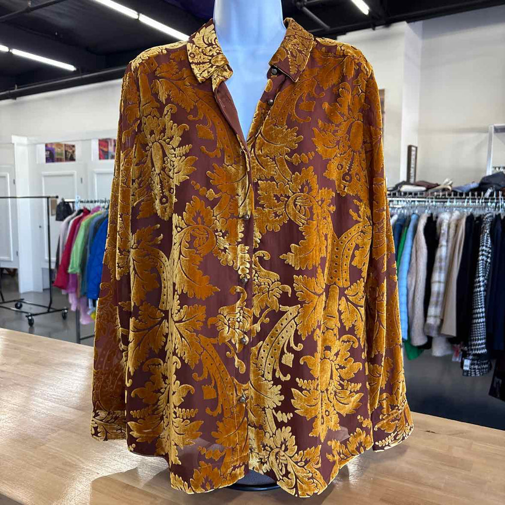 Soft Surroundings Size M Brown & yellow Button Down Shirt