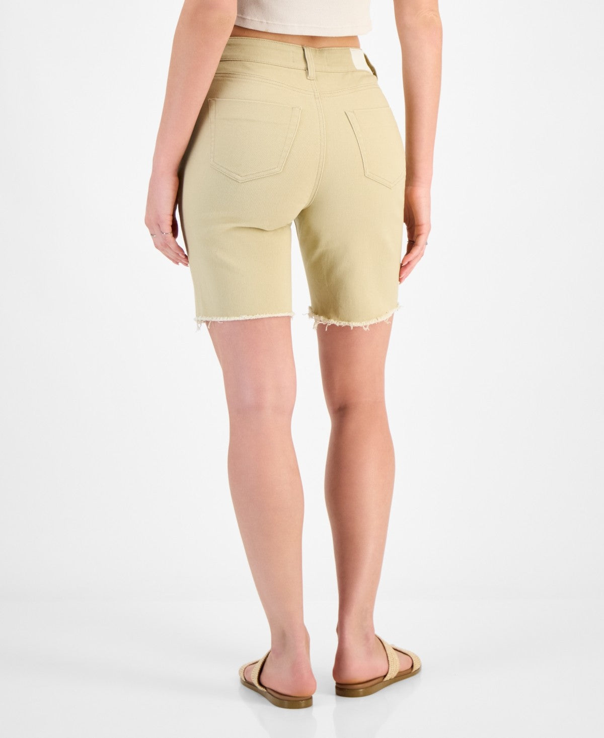 Dollhouse Juniors' High-Rise Frayed Bermuda Shorts - Tan - 0
