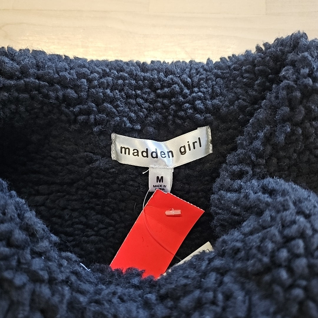 Madden Girl Juniors' Faux-Shearling Moto Vest - Black