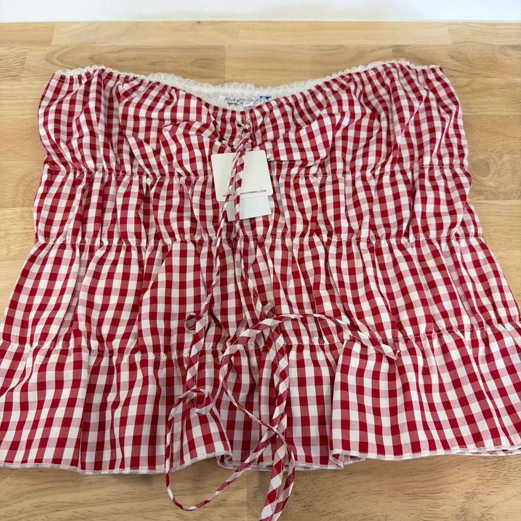 Rebellious One Size XL Gingham Shirred Strapless Top - High Risk Red