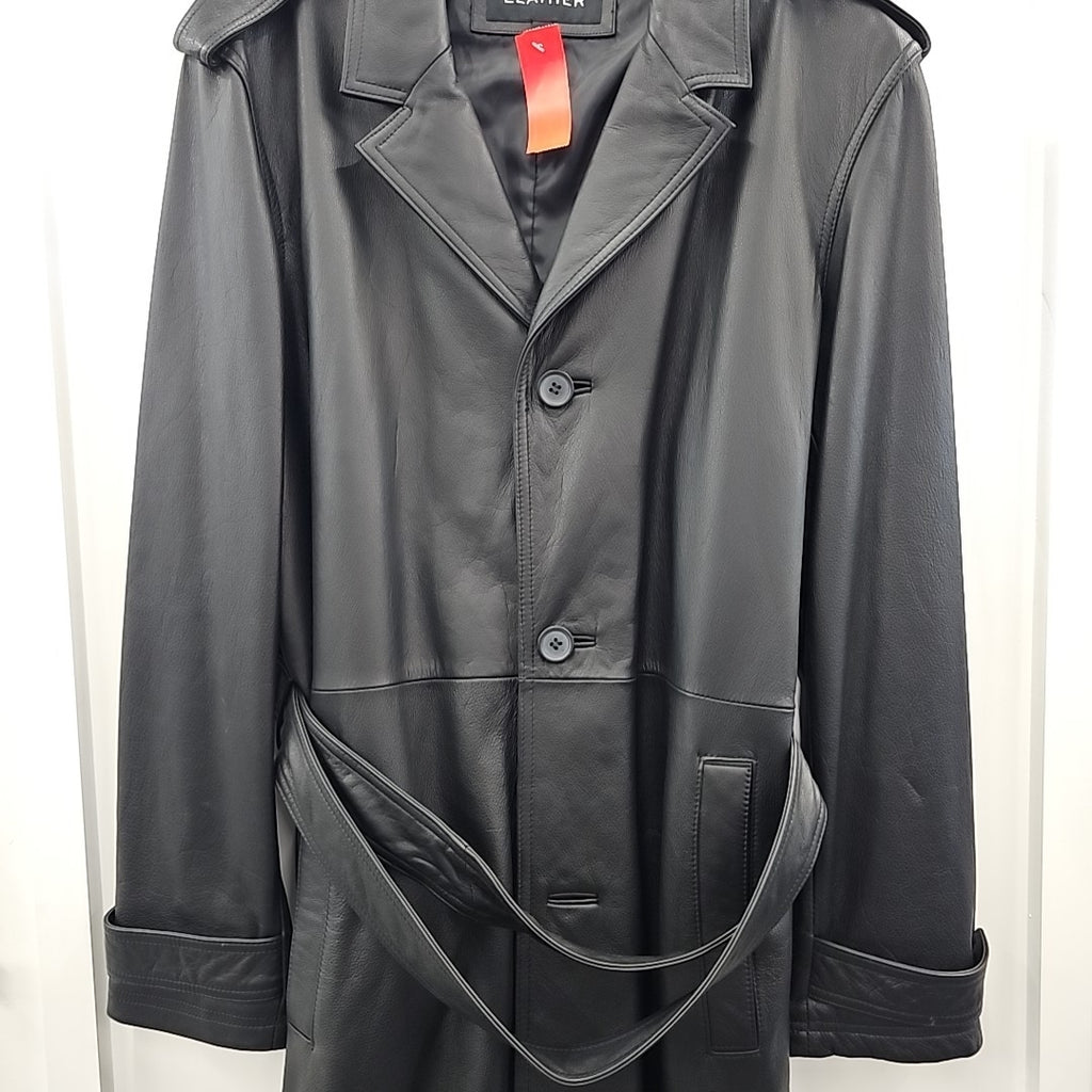 Wilsons Leather Size XL Black Trenchcoat
