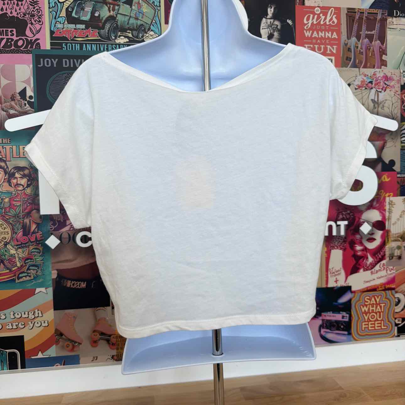 Self E Size XS Graphic Off-the-Shoulder T-Shirt - White