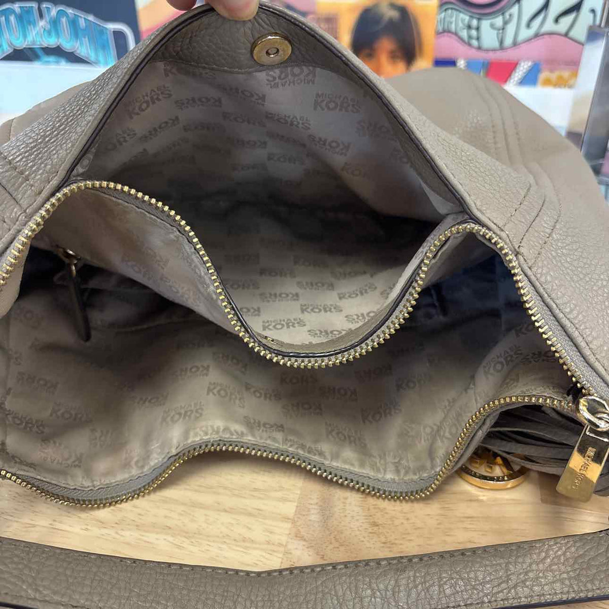 Michael Kors Taupe Pebbled Leather Preloved Handbag