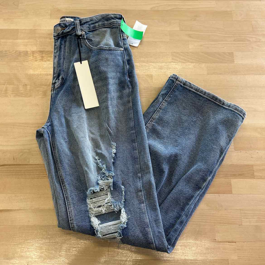 Madden Girl Juniors' Super High Rise Distressed 90s Wide Leg Jeans - Light Wash