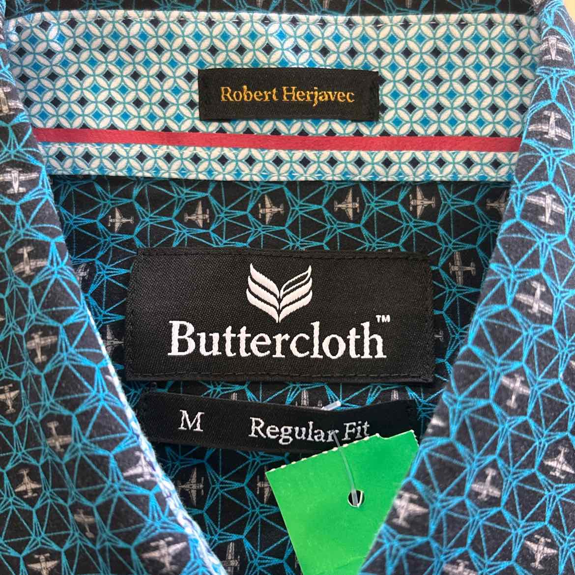 Butter Cloth Size M Black Blue Preloved Button Down LS