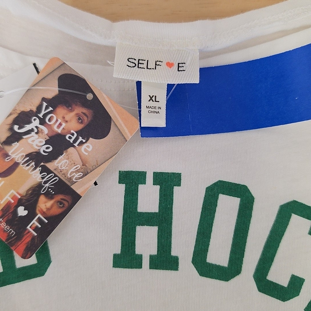 Self E Size XL Graphic Off-the-Shoulder T-Shirt - White