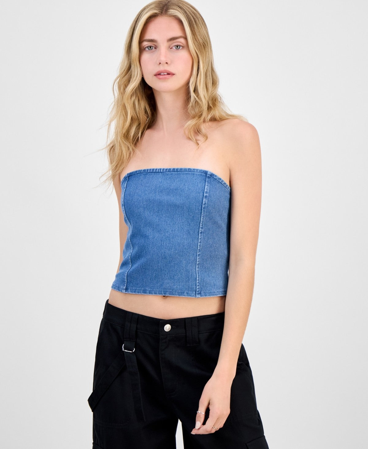 Madden Girl Size L Denim Tube Top - Medium Wash