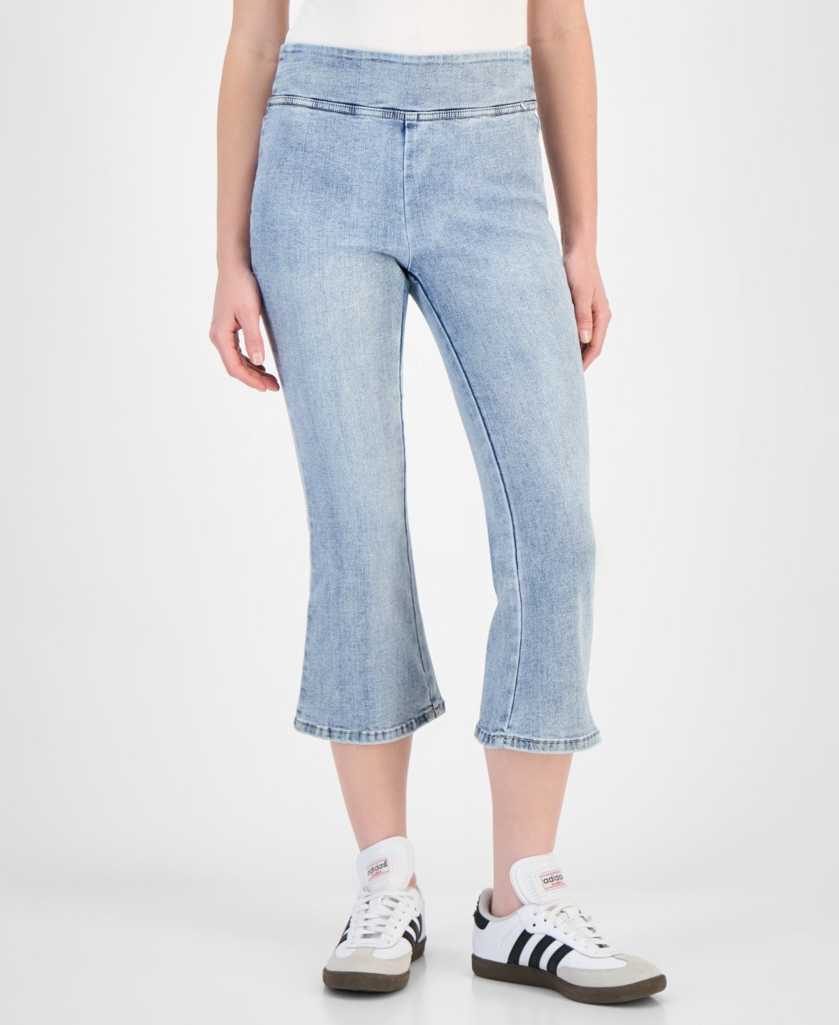 DKNY Size PS Petite High-Rise Cropped Flared-Leg Pull-on Jeans