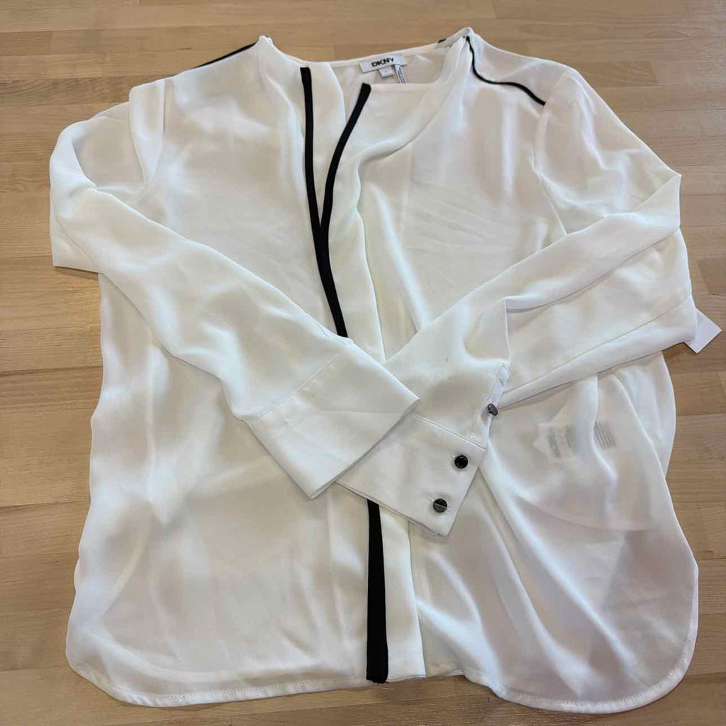 Dkny Women's Long Sleeve V-Neck Contrast-Trim Blouse