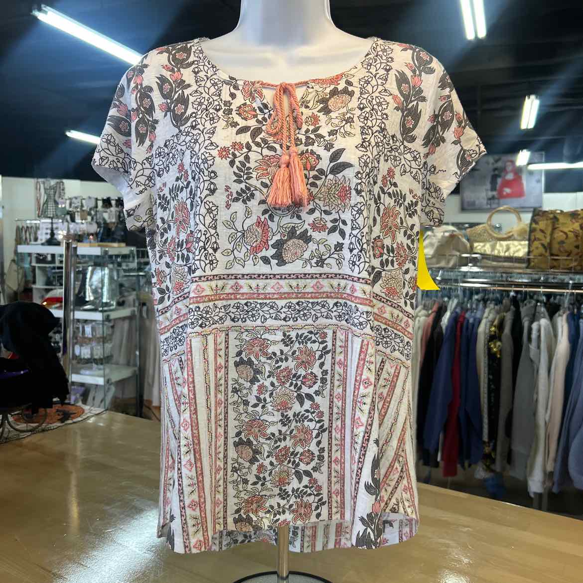 Style & Co. Size PM White Green Preloved Blouse SS