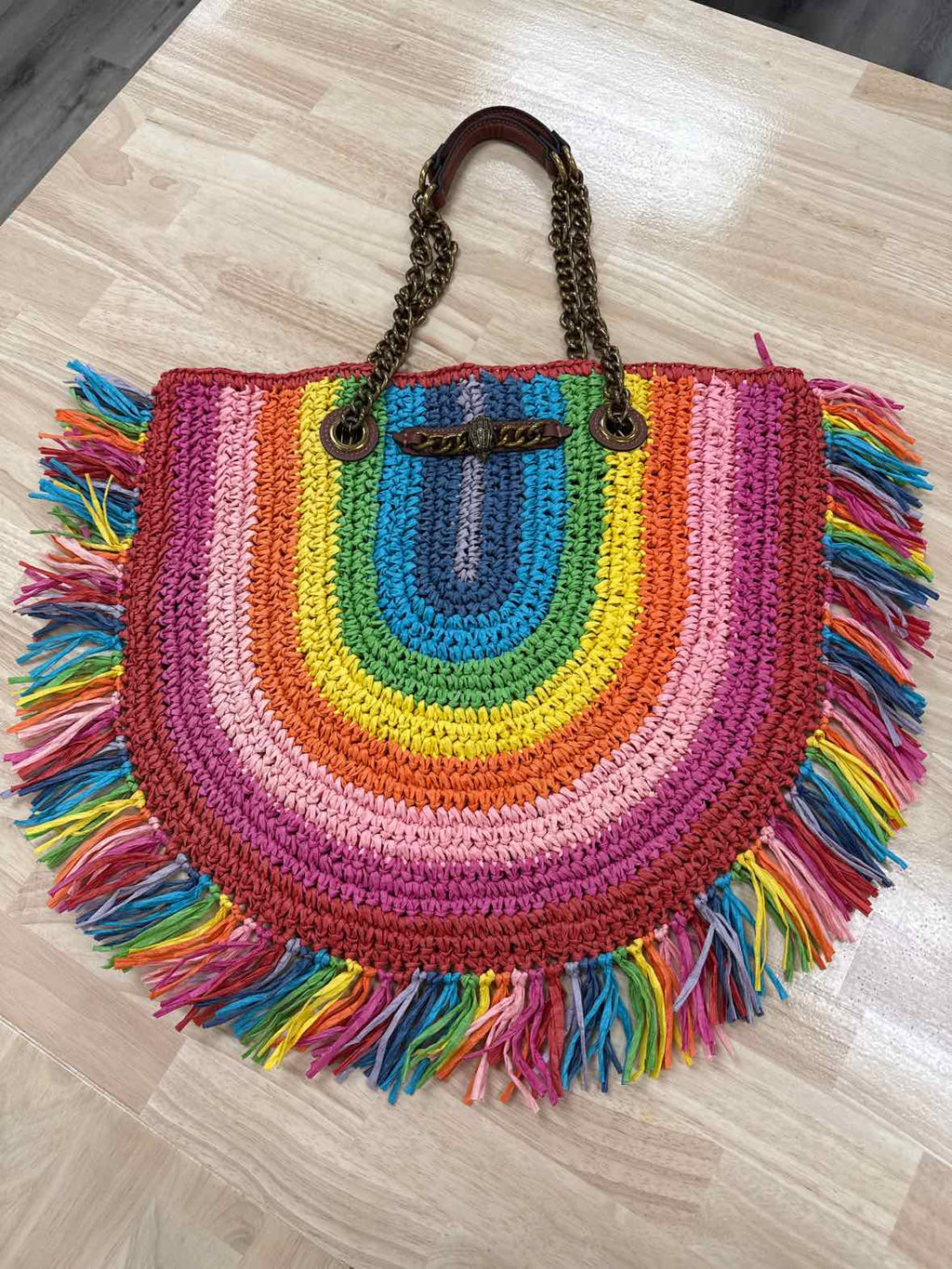 Kurt Geiger Chelsea Rainbow Stripe  Raffia Tote Preloved Handbag