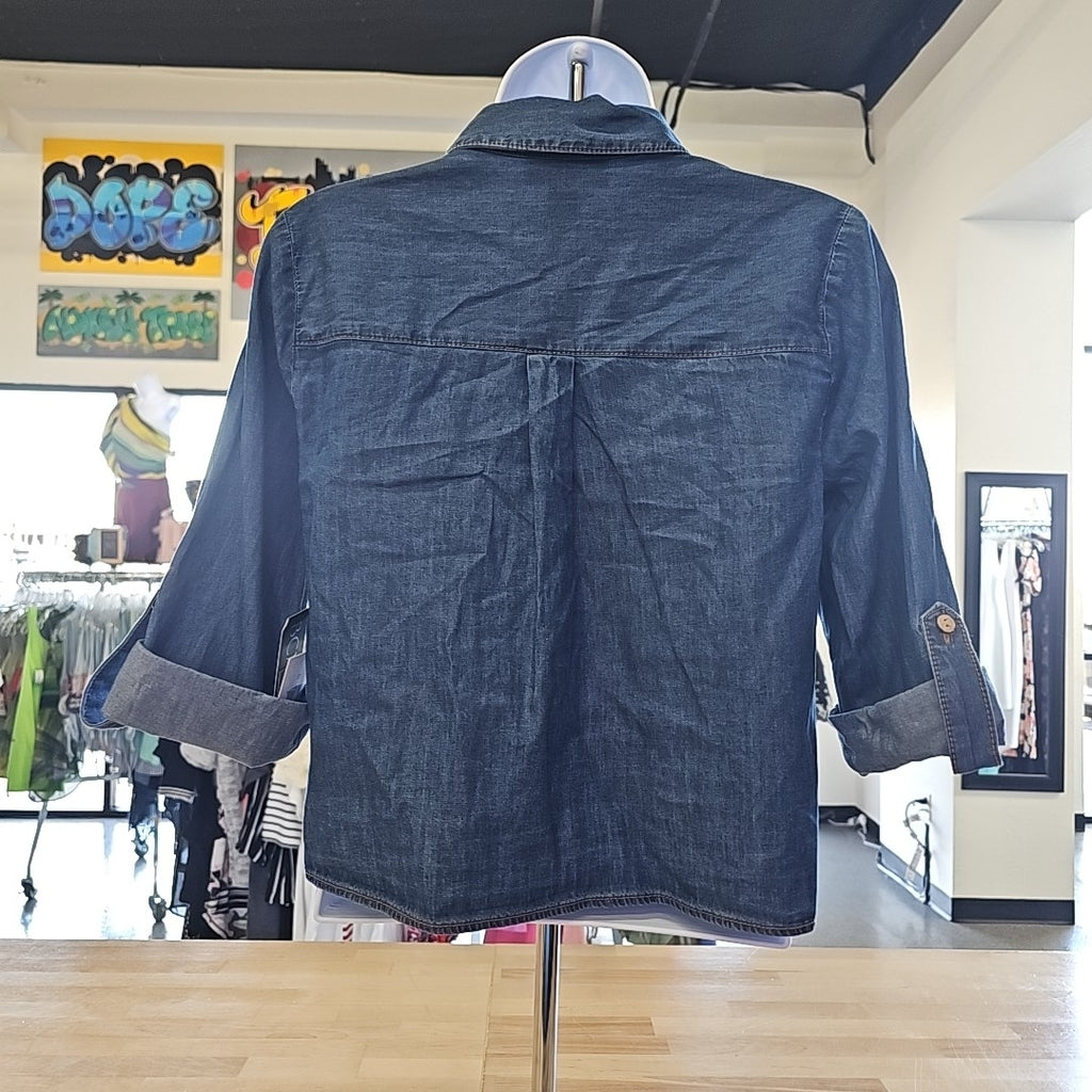 Bcx Juniors' Denim Cropped Utility Shirt - Denim