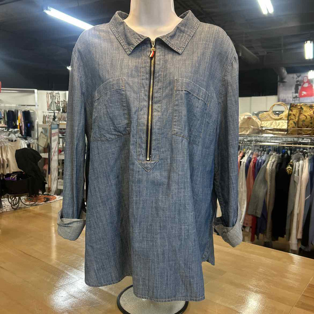 Tommy Hilfiger Size XXL Blue Denim Preloved Blouse SS