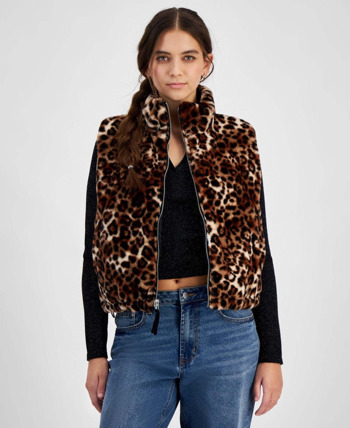 Planet Heart Juniors' Reversible Faux-Fur Zip-Front Vest