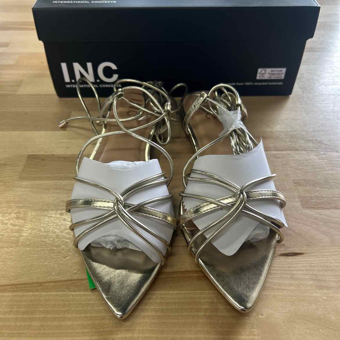 I.n.c. International Concepts Women's Kharmaa Lace-up Flat Sandals - Gold - 9