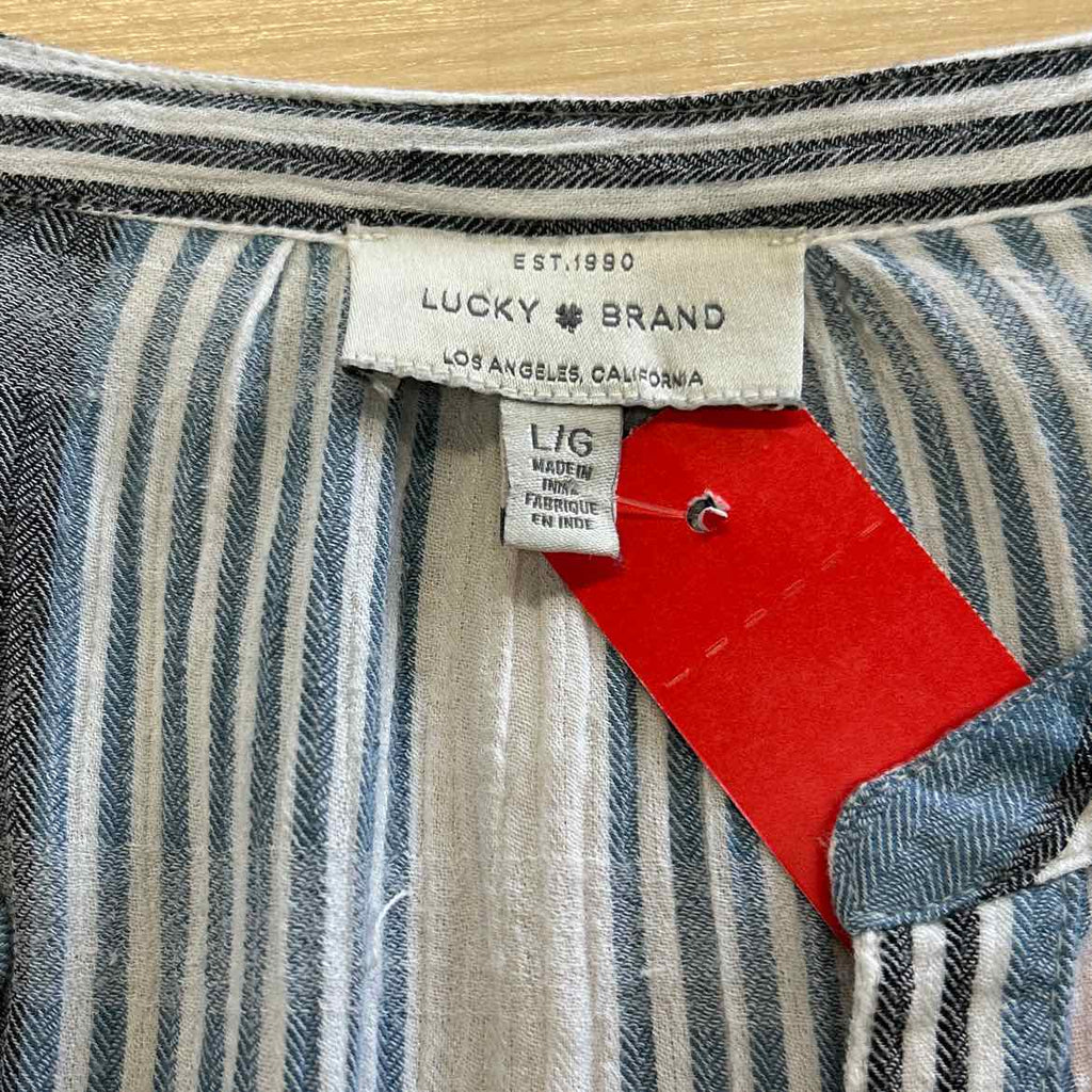 Lucky Brand Size L Blue White Blouse
