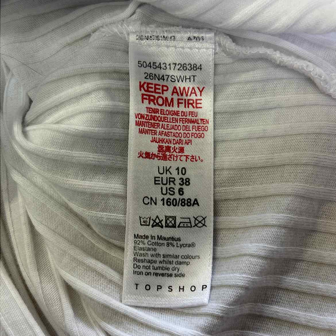topshop Size 6 White Preloved Crop Top
